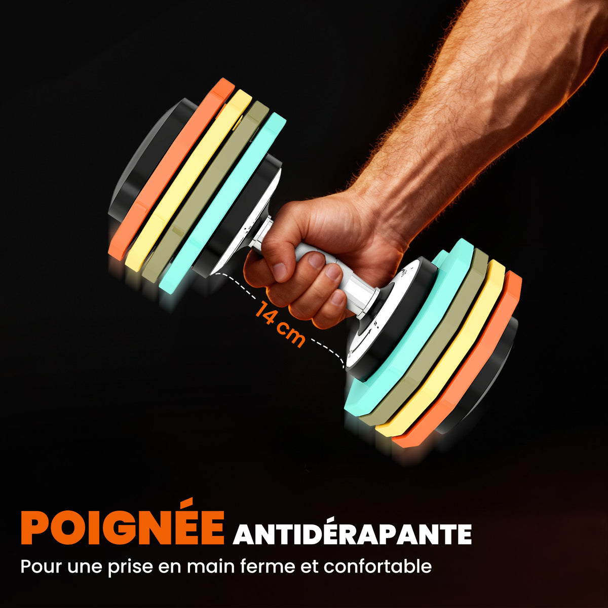 Haltère réglable 5 à 25 kg avec base de rangement 5 niveaux de poids, poignée antidérapante disques d'haltères octogones